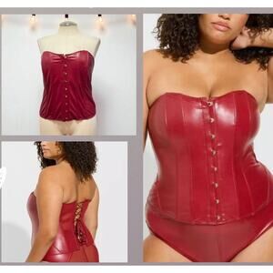 Torrid Plus Size 4 Sexy Red Pleather Strapless Corset Lingerie Top Hook & Eye 4X